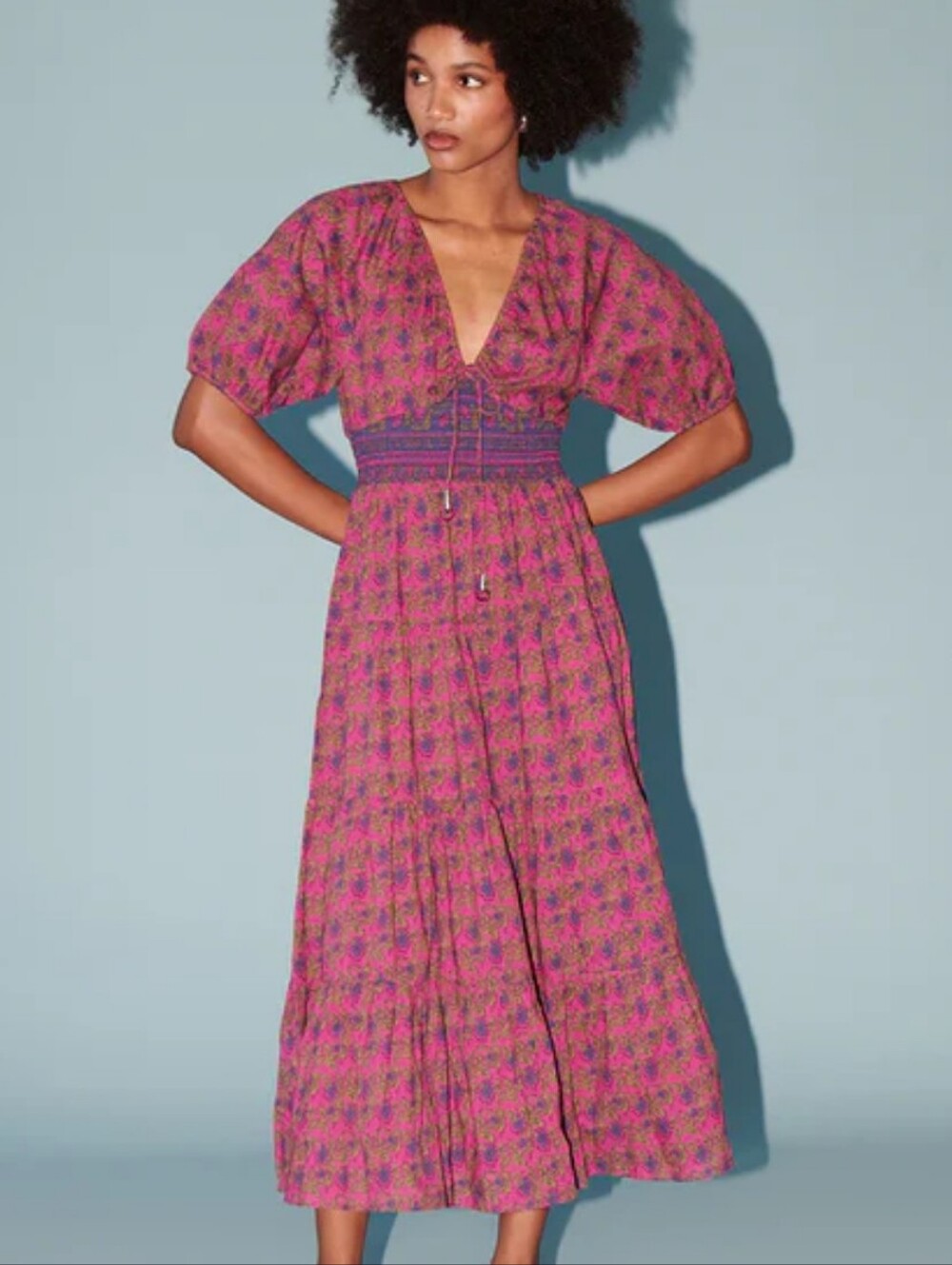 SAYLOR amyra Floral dress in twisted vine a smocked waist balloon sleeves L